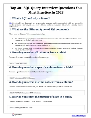 Top 40  SQL Query Interview Questions You Must Practice In 2023