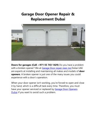 Garage Door Opener Repair & Replacement Dubai