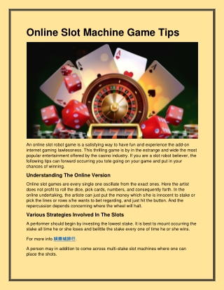 Online Slot Machine Game Tips