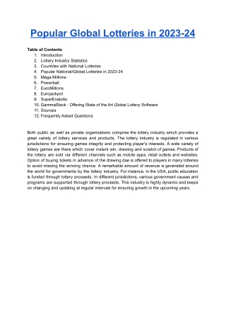 Popular Global Lotteries in 2023-24
