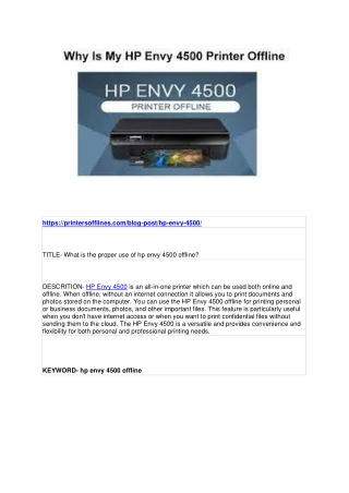 What is the proper use of hp envy 4500 offline?