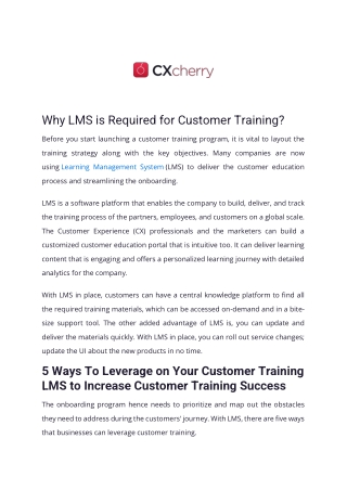 Why LMS is Required for Customer Training