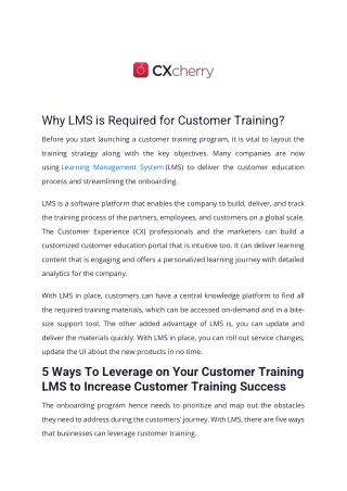 Why LMS is Required for Customer Training