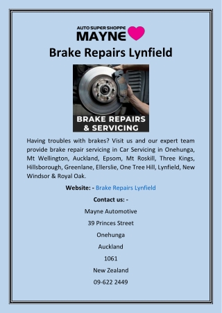 Brake Repairs Lynfield