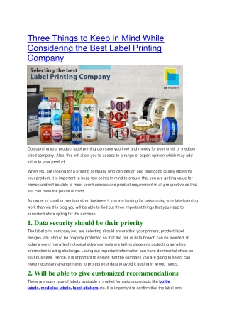 Three Things to Keep in Mind While Considering the Best Label Printing Company