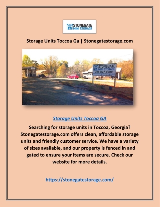 Storage Units Toccoa Ga | Stonegatestorage.com