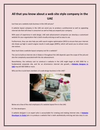 All that you know about a web site style company in the UAE