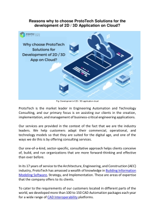 Why choose ProtoTech  for the development of 2D / 3D Application on Cloud?