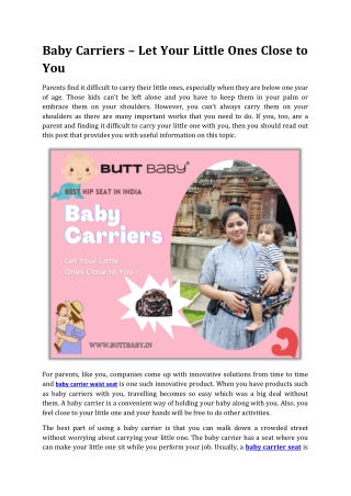 Baby Carriers – Let Your Little Ones Close to You