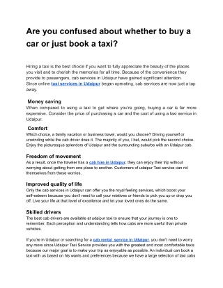 Are you confused about whether to buy a car or just book a taxi?