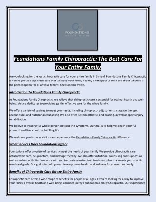 Foundations Family Chiropractic: The Best Care For Your Entire Family