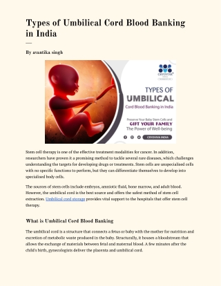 Types of Umbilical Cord Blood Banking in India