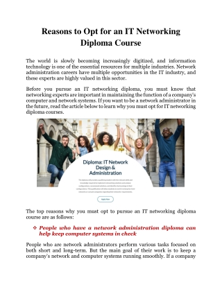 Reasons to Opt for an IT Networking Diploma Course