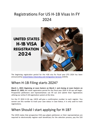 Registrations For US H-1B Visas In Fy 2024