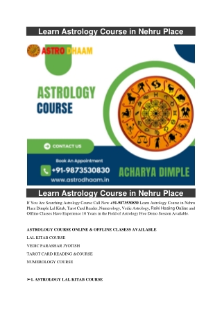 Learn Astrology Course in Nehru Place  91-9873530830