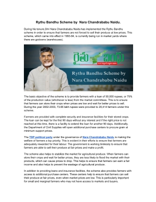 Rythu Bandhu Scheme by  Nara Chandrababu Naidu.