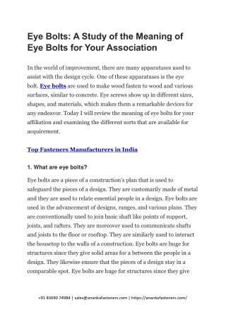 Eye Bolts A Study of the Meaning of Eye Bolts for Your Association