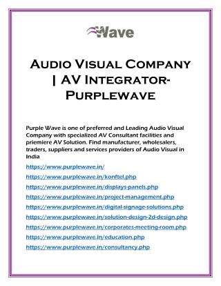 Audio Visual Company  AV Integrator- Purplewave