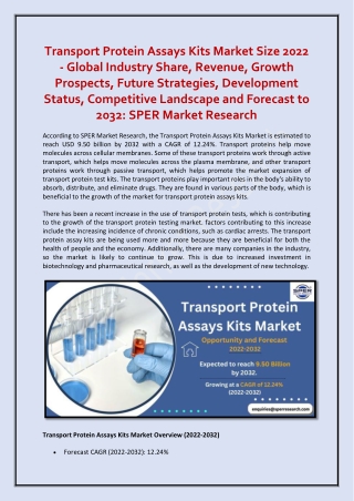 Transport Protein Assays Kits Market Size 2022 - 2032: SPER Market