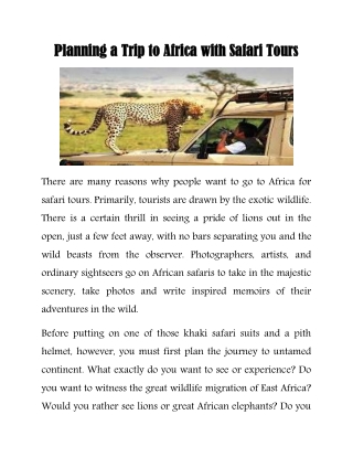 Planning a Trip to Africa with Safari Tours
