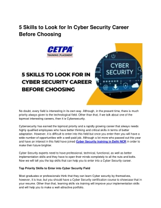 5 Skills To Look For In Cyber Security Career Before Choosing