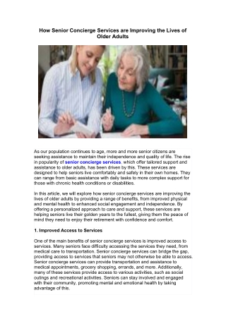 How Senior Concierge Services are Improving the Lives of Older Adults
