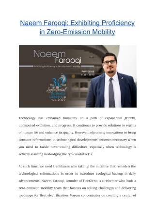 Naeem Farooqi Exhibiting Proficiency in Zero-Emission Mobility