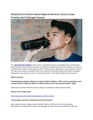 Global Sports Nutrition Market Regional Demand, Industry Scope, Timelines.