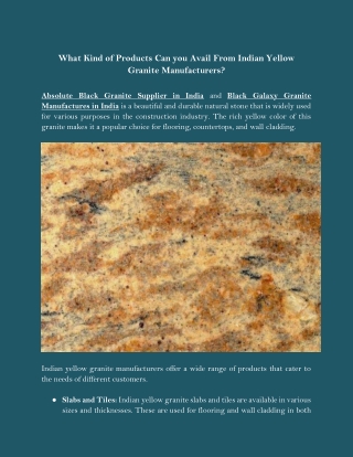 What Kind of Products Can you Avail From Indian Yellow Granite Manufacturers
