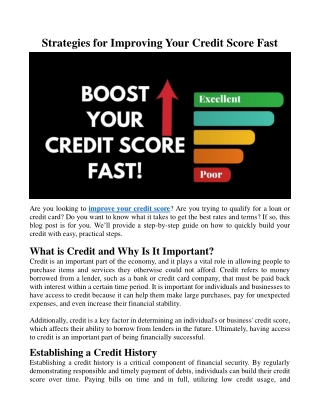 Strategies for Improving Your Credit Score Fast