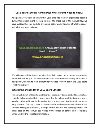 CBSE Board School's Annual Day What Parents Need to Know