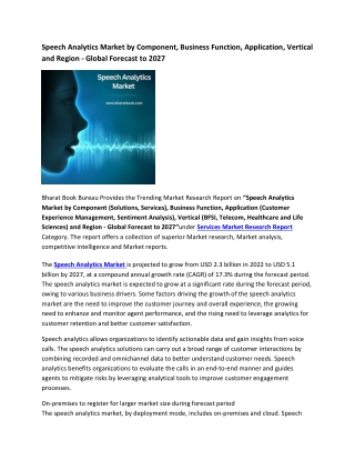Global Speech Analytics Market Research Report 2022-2027