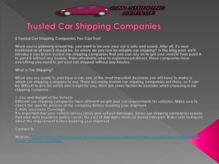 Trusted Car Shipping Companies