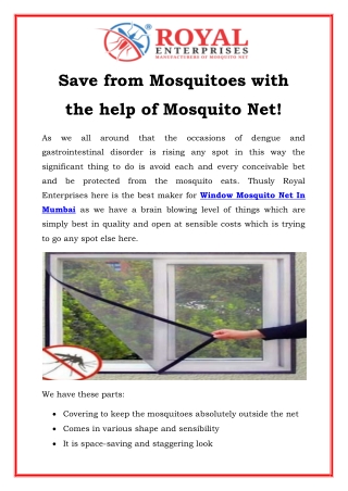 Save from Mosquitoes with the help of Mosquito Net