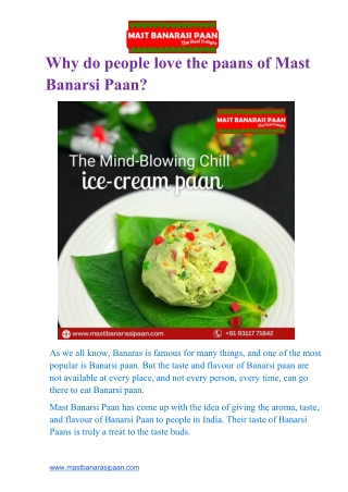 Why do people love the paans of Mast Banarsi Paan