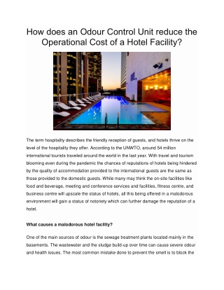 How does an Odour Control Unit reduce the Operational Cost of a Hotel Facility