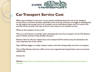 Car Transport Service Cost