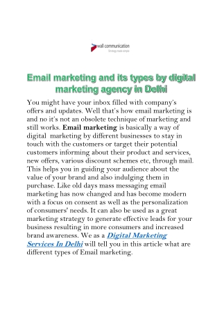 Email marketing and its types by digital marketing agency in Delhi-PDF