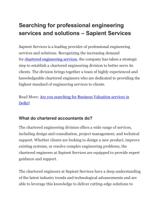 Searching for professional engineering services and solutions – Sapient Services