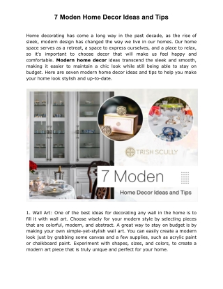 7 Moden Home Decor Ideas and Tips