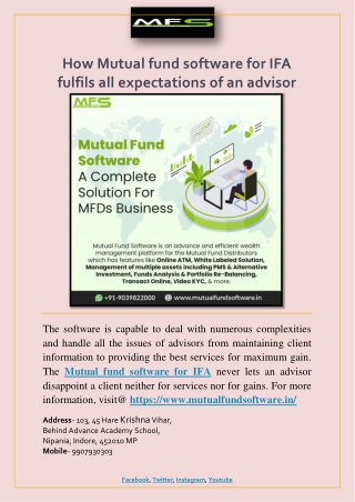 How Mutual fund software for IFA fulfils all expectations of an advisor