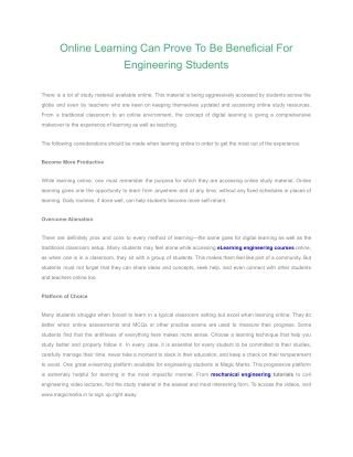 Online Learning Can Prove To Be Beneficial For Engineering Students