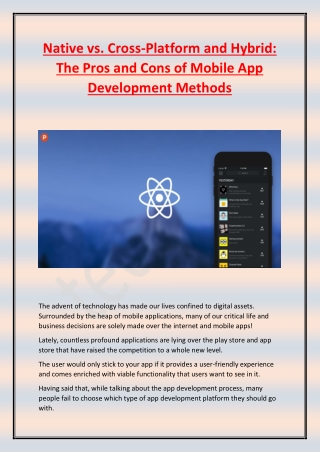 Native vs. Cross-Platform and Hybrid- The Pros and Cons of Mobile App Development Methods