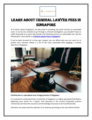 Learn About Criminal Lawyer Fees in Singapore