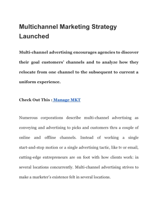 Multichannel Marketing Strategy Launched