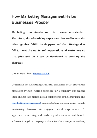 How Marketing Management Helps Businesses Prosper