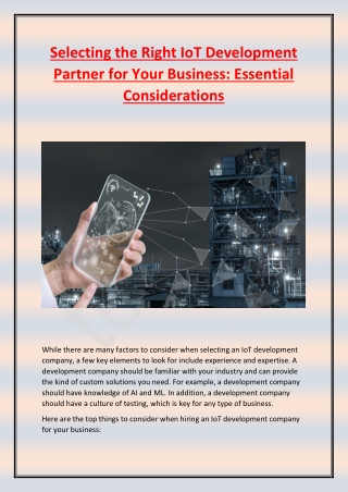 Selecting the Right IoT Development Partner for Your Business- Essential Considerations