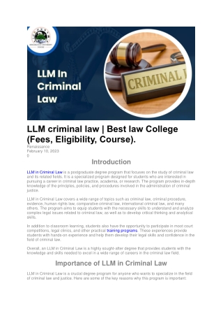 LLM criminal law | Best law College (Fees, Eligibility, Course).