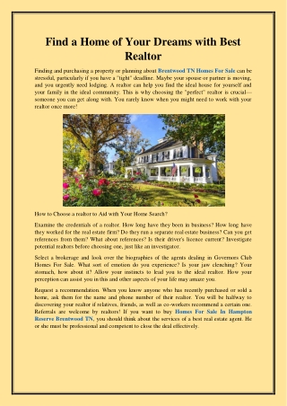 Find a Home of Your Dreams with Best Realtor