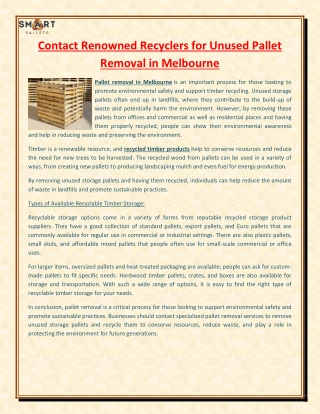 Contact Renowned Recyclers for Unused Pallet Removal in Melbourne